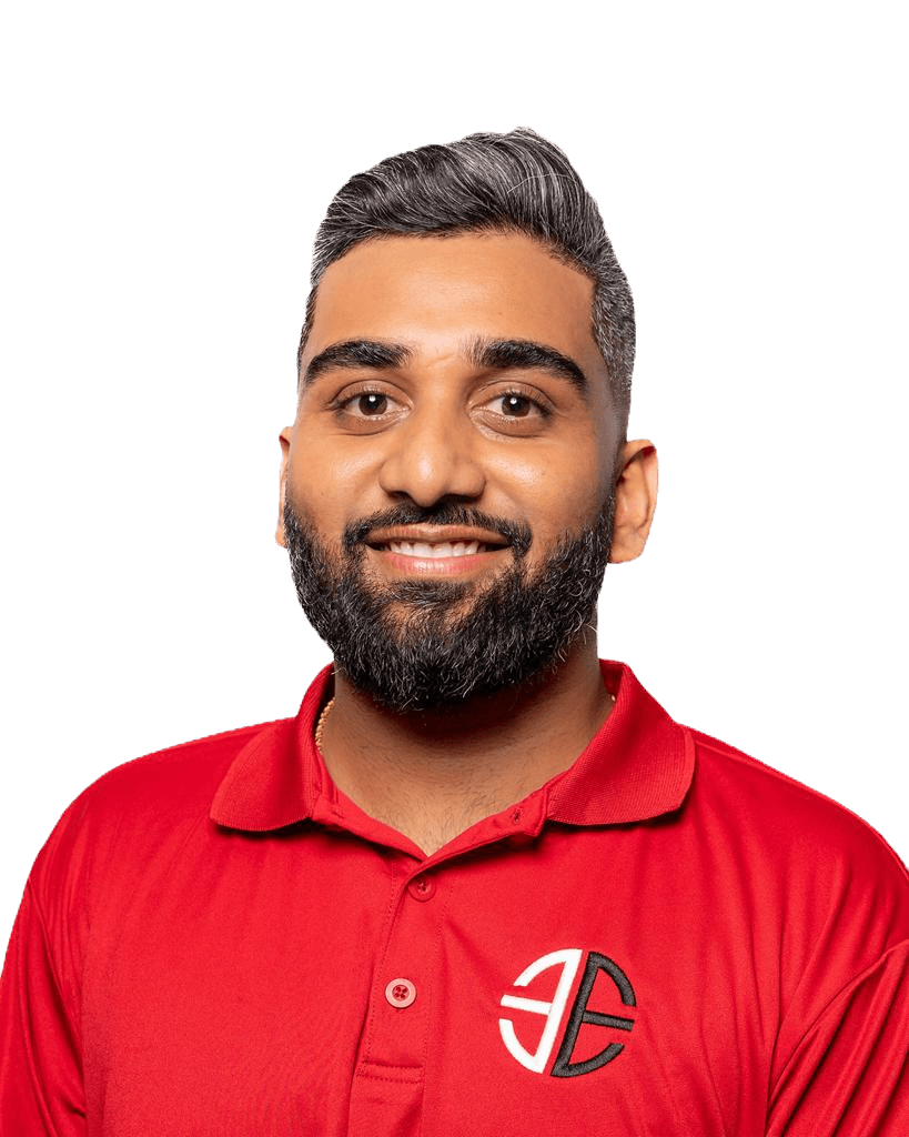 Vrund Patel, founder and lead DJ, in a red branded polo shirt